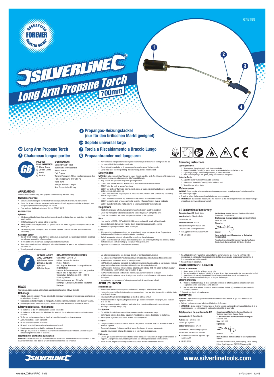 Silverline Long Arm Propane Torch User Manual | 2 pages