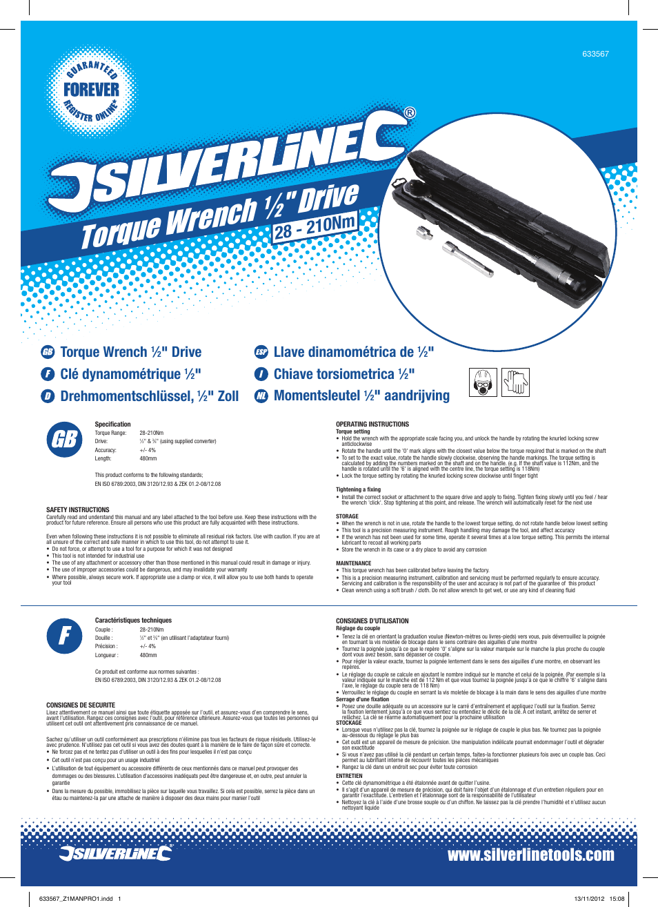 Silverline Torque Wrench 1/2" Drive User Manual | 2 pages