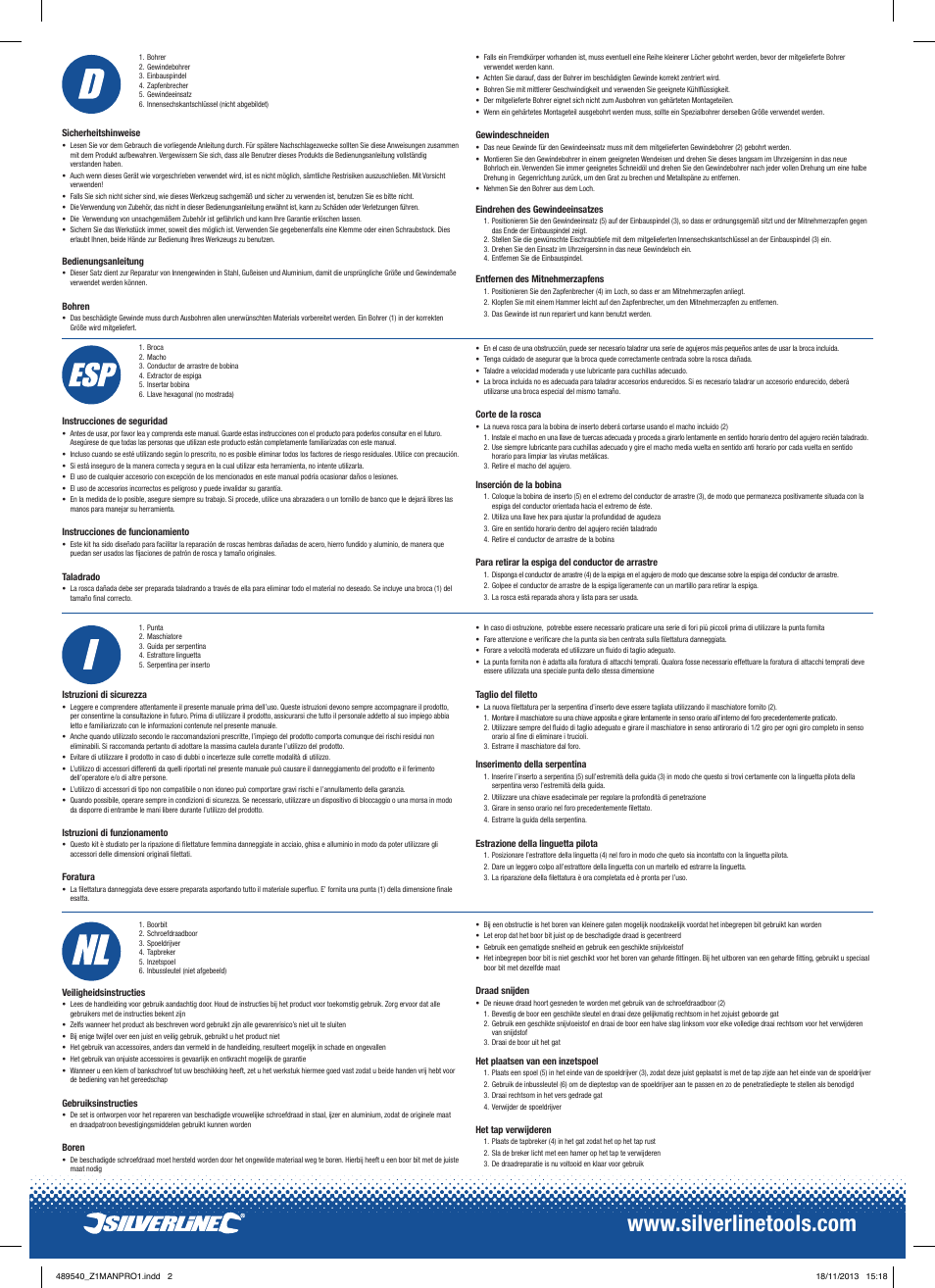 Silverline Thread Repair Kit Helicoil Type User Manual | Page 2 / 2