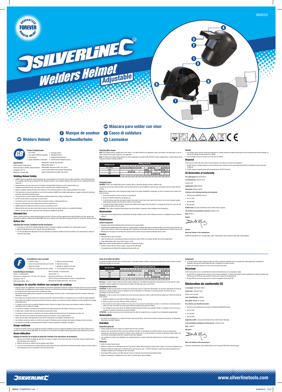 Silverline Welders Helmet User Manual | 2 pages