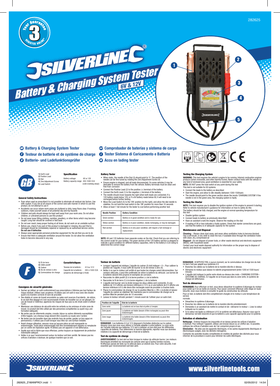 Silverline Battery & Charging System Tester User Manual | 2 pages
