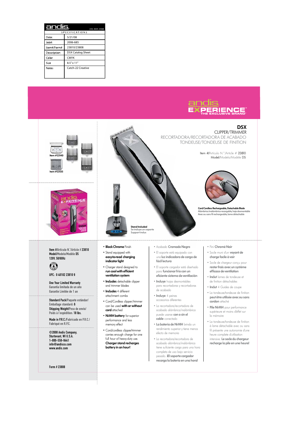Andis Company D5 User Manual | 1 page