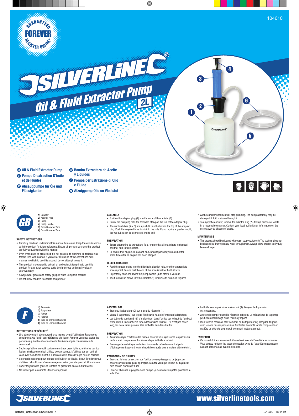 Silverline Oil & Fluid Extractor Pump 1.5Ltr User Manual | 2 pages