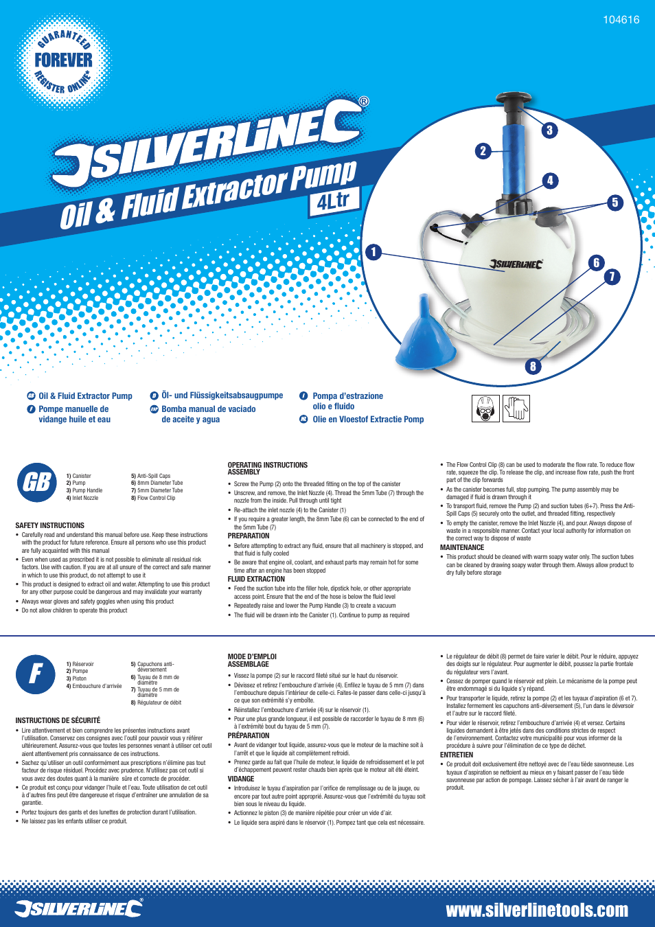 Silverline Oil & Fluid Extractor Pump 4Ltr User Manual | 2 pages