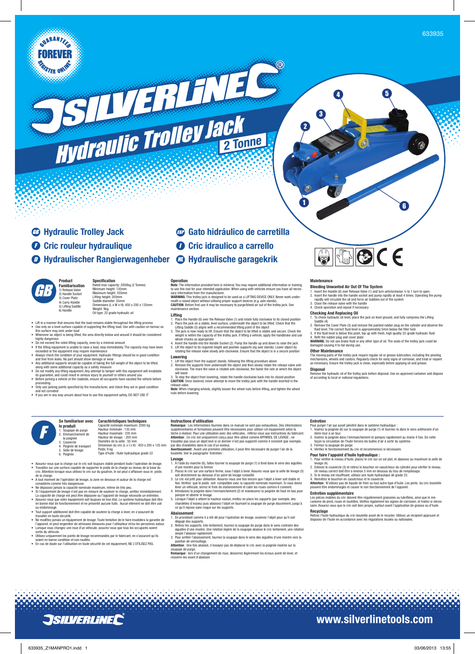 Silverline Hydraulic Trolley Jack User Manual | 2 pages