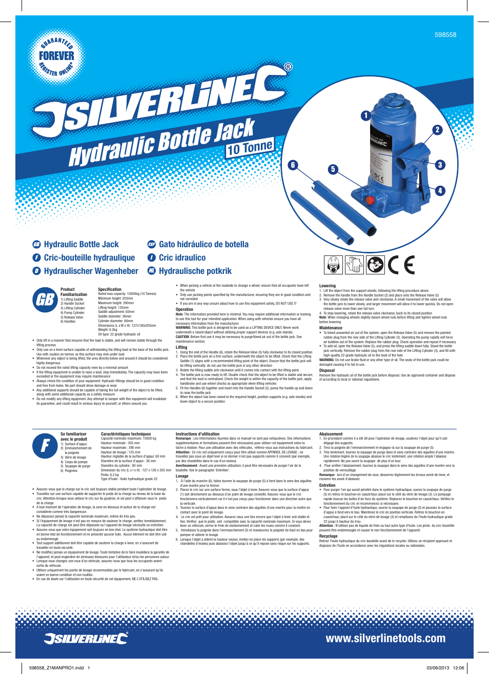 Silverline Hydraulic Bottle Jacks User Manual | 2 pages