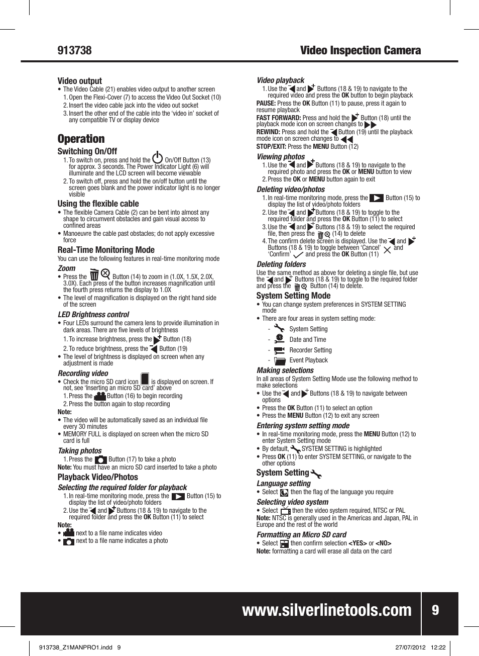 Operation | Silverline Video Inspection Camera User Manual | Page 10 / 42