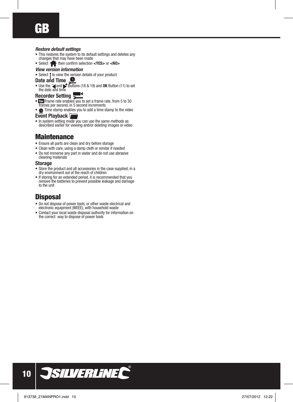 Maintenance, Disposal | Silverline Video Inspection Camera User Manual | Page 11 / 42