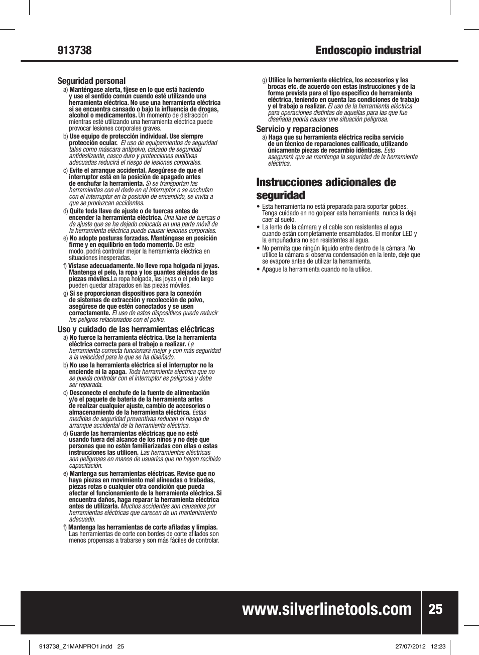 Instrucciones adicionales de seguridad | Silverline Video Inspection Camera User Manual | Page 26 / 42