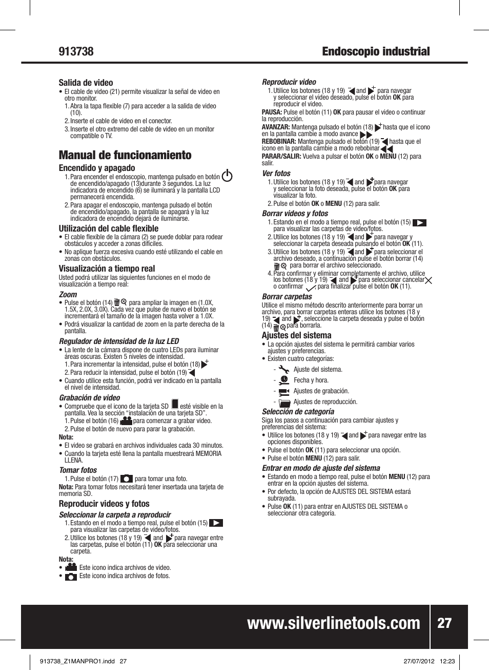 Manual de funcionamiento | Silverline Video Inspection Camera User Manual | Page 28 / 42