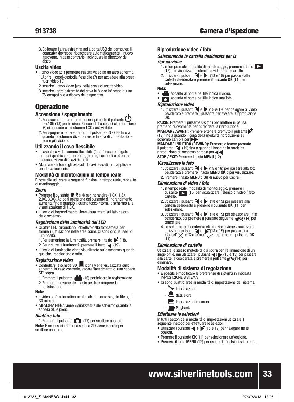 Operazione | Silverline Video Inspection Camera User Manual | Page 34 / 42
