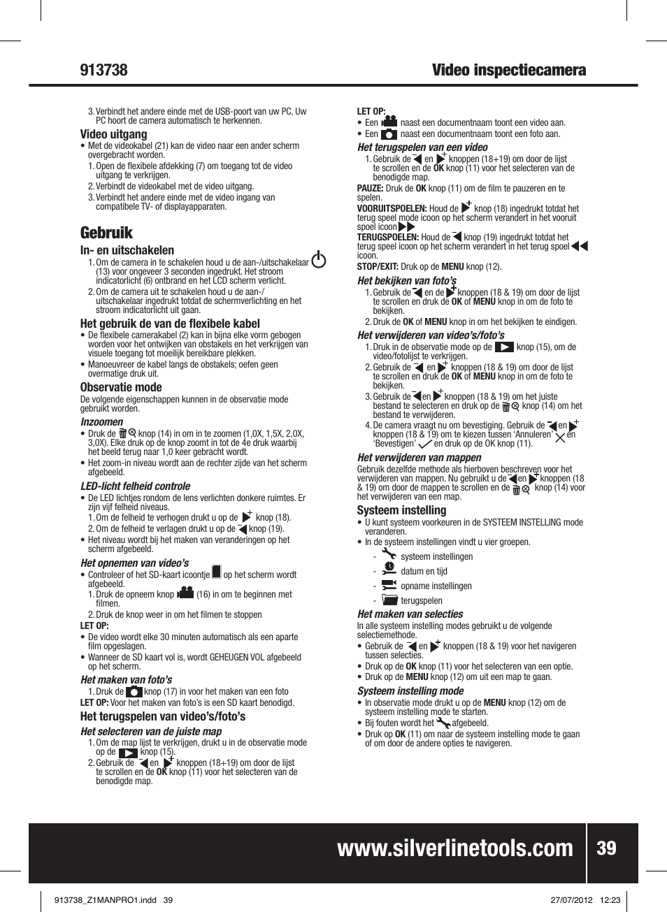 Gebruik | Silverline Video Inspection Camera User Manual | Page 40 / 42