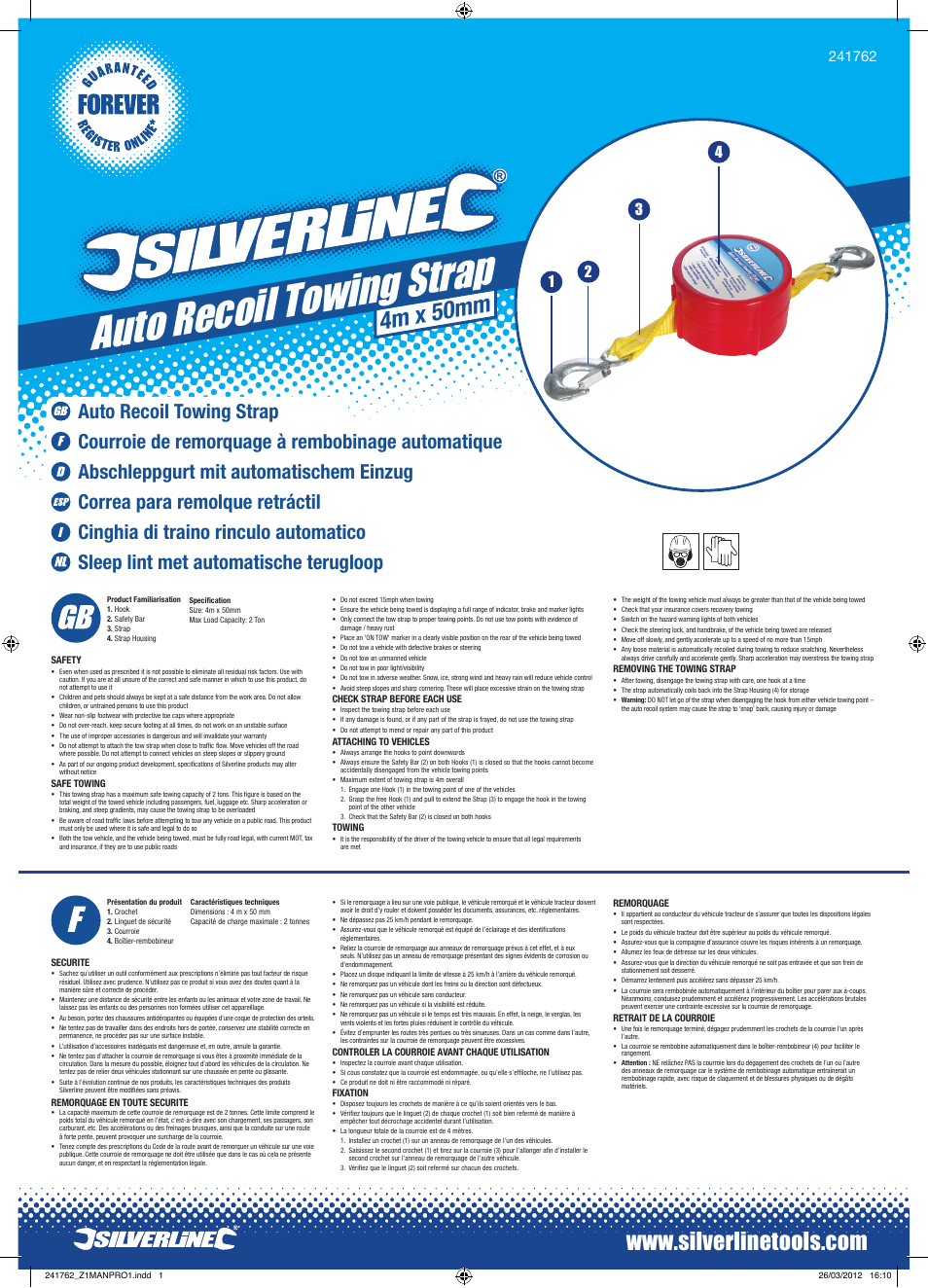 Silverline Auto Recoil Towing Strap User Manual | 2 pages