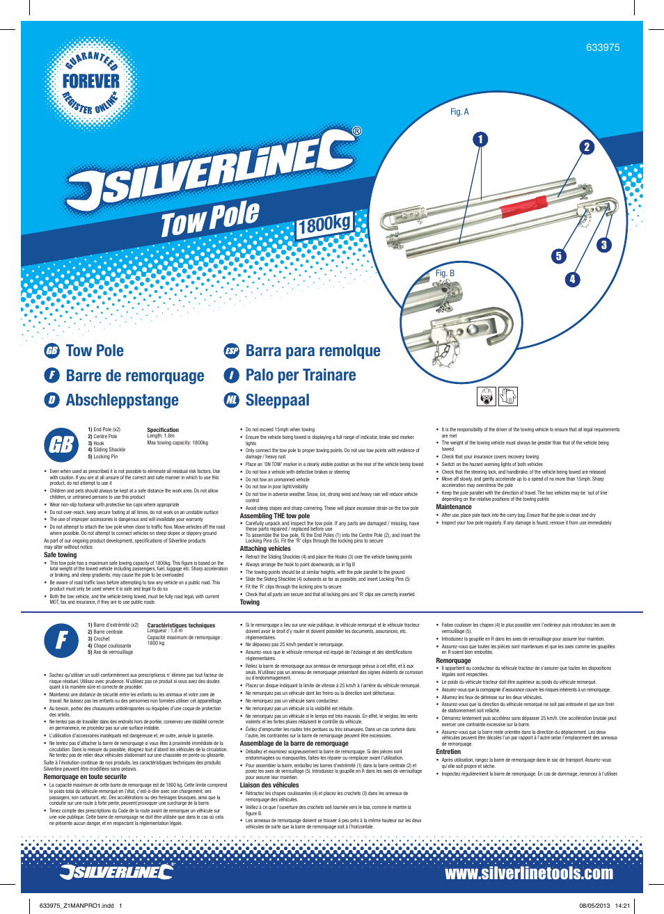 Silverline Tow Pole User Manual | 2 pages