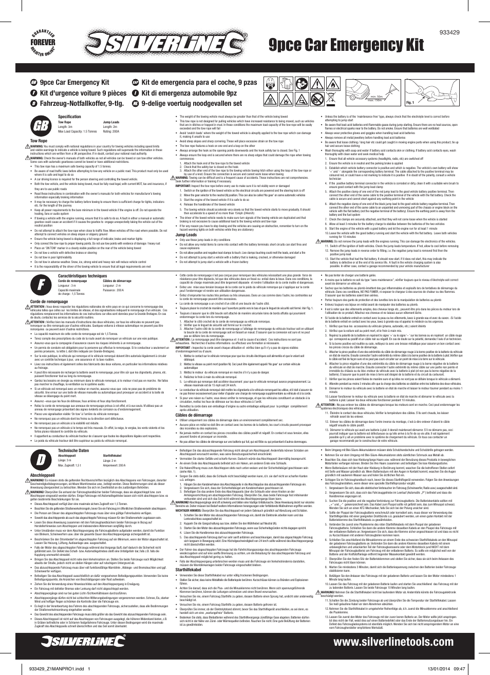 Silverline Car Emergency Kit 9pce User Manual | 2 pages