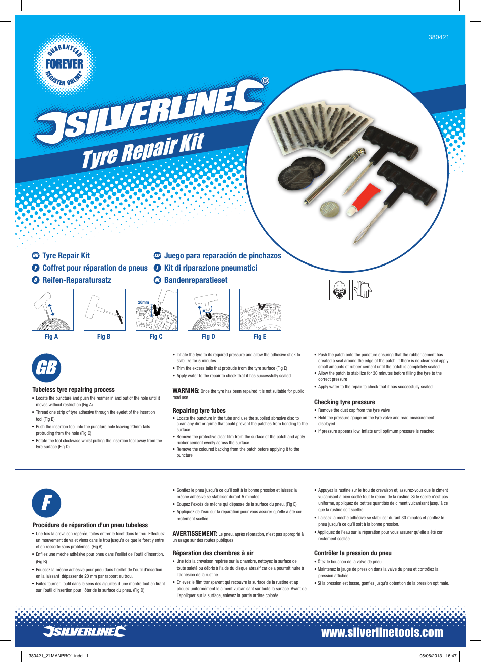 Silverline Tyre Repair Kit User Manual | 2 pages
