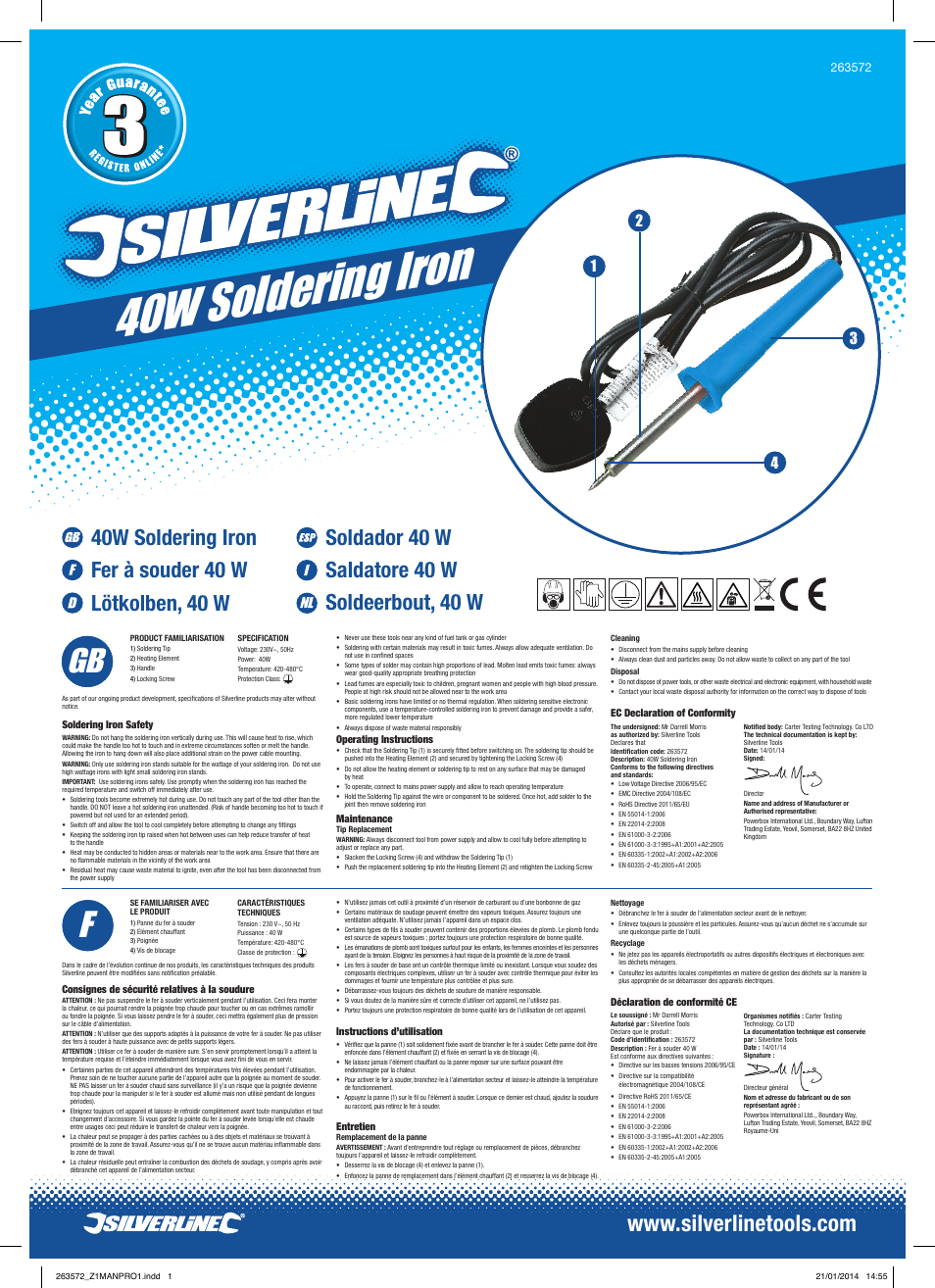 Silverline Soldering Iron 40W User Manual | 2 pages