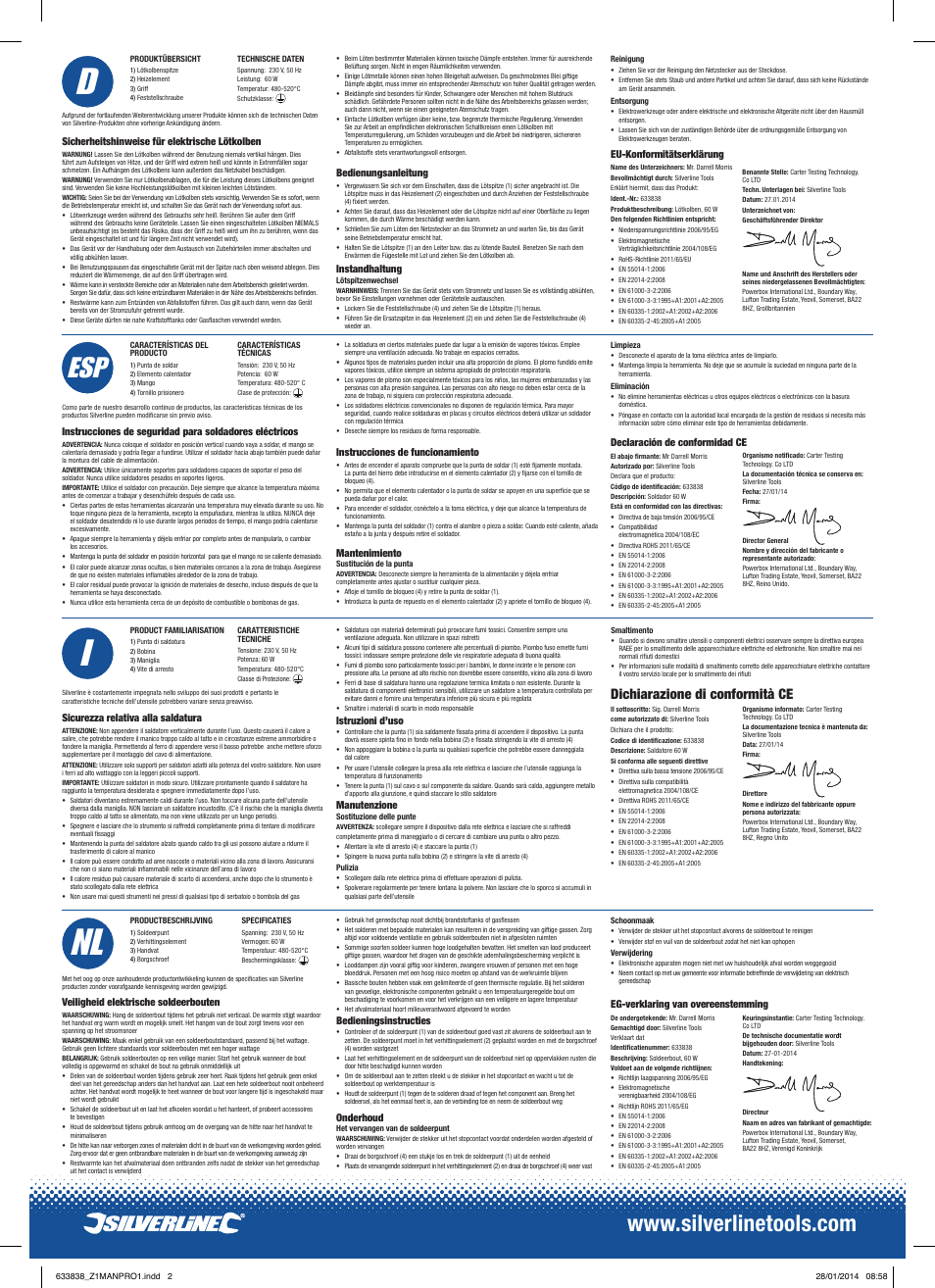 Nl i, Dichiarazione di conformità ce | Silverline Soldering Iron 60W User Manual | Page 2 / 2