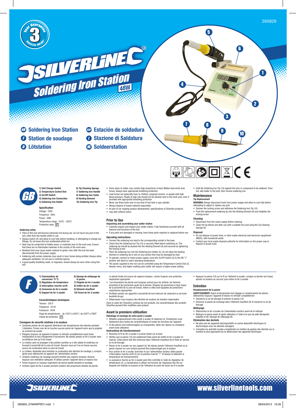 Silverline Soldering Station 48W User Manual | 2 pages