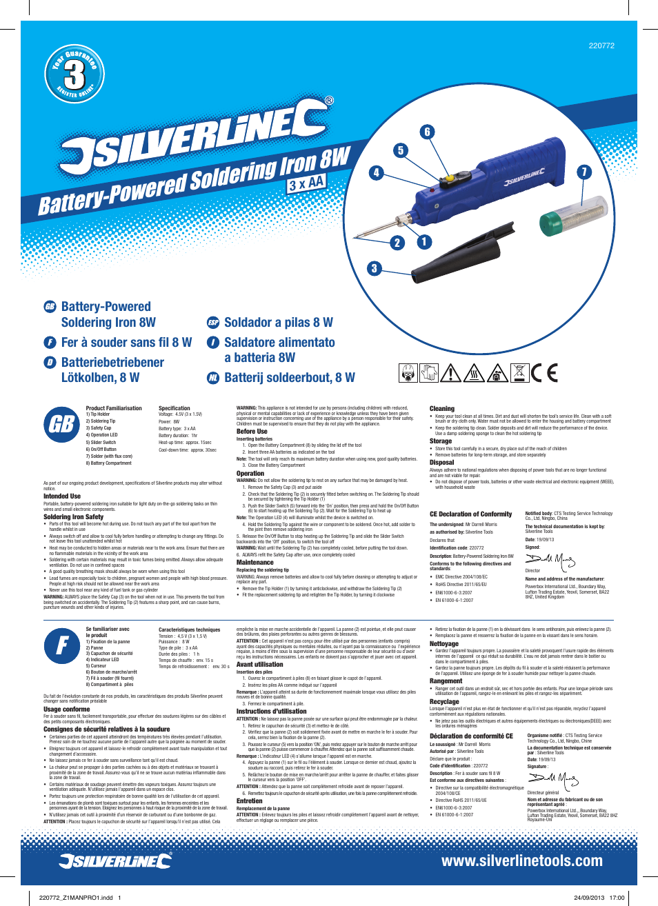 Silverline Battery-Powered Soldering Iron 8W User Manual | 2 pages