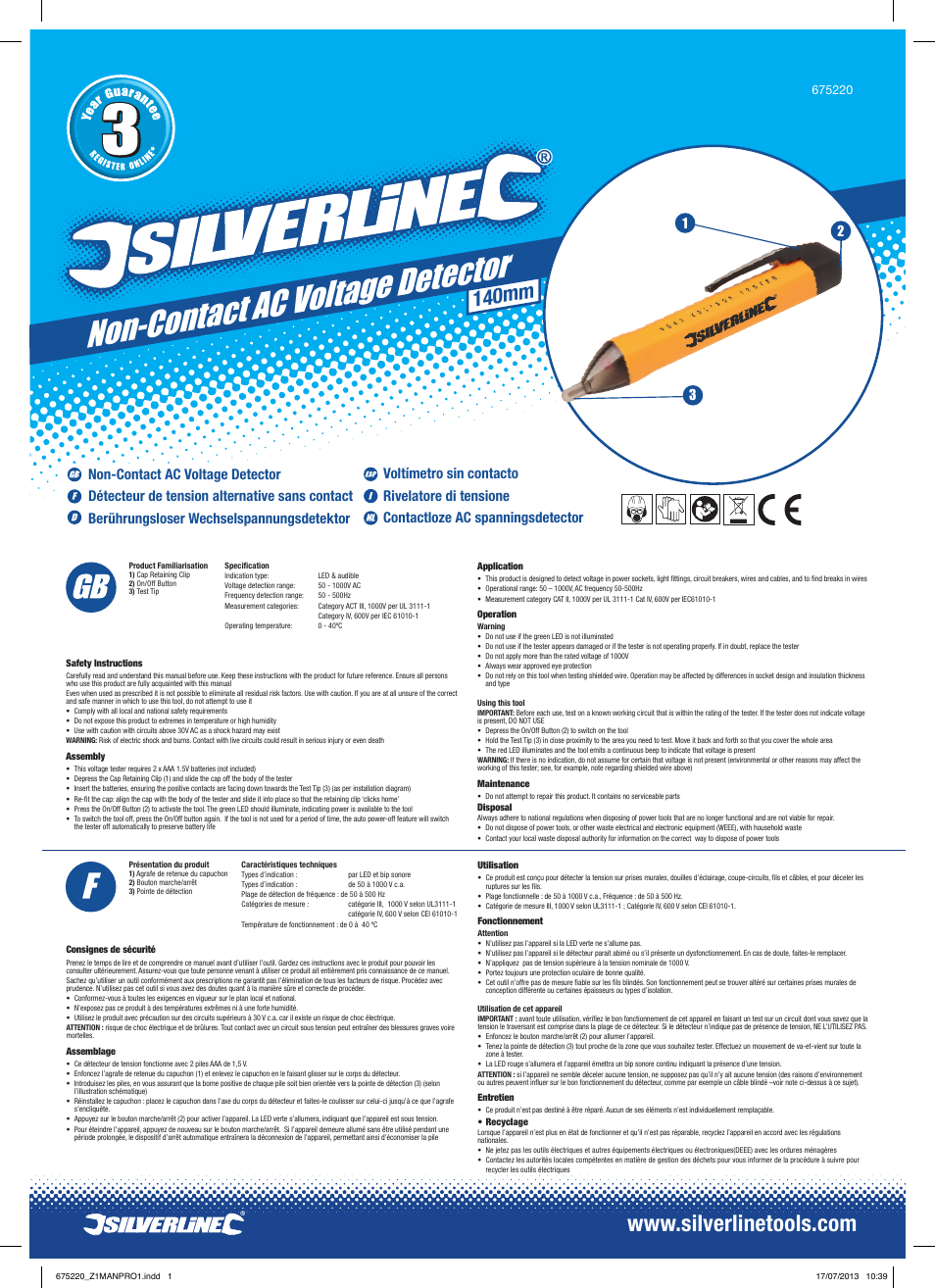 Silverline Non-Contact AC Voltage Detector User Manual | 2 pages