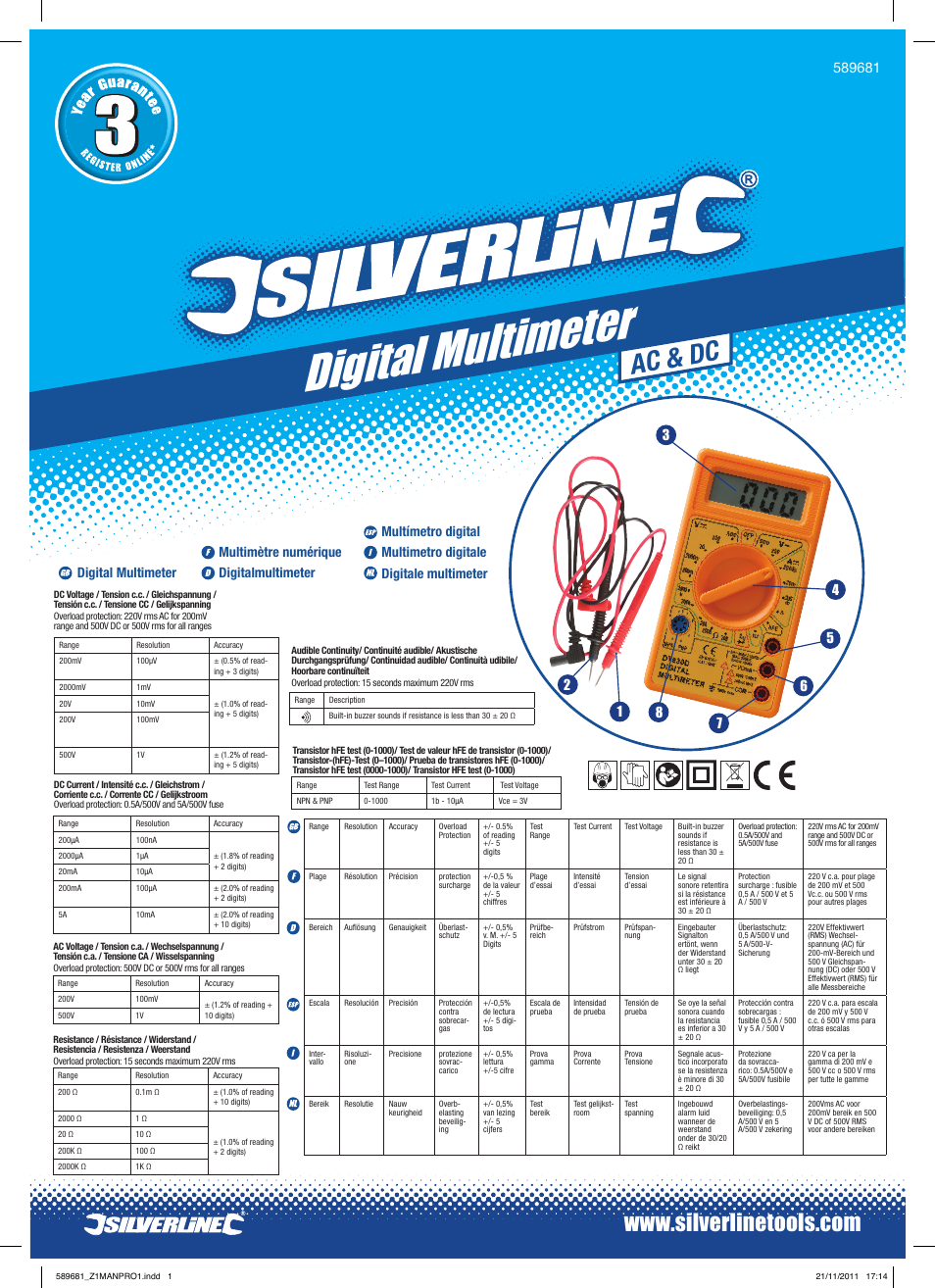 Silverline Digital Multimeter User Manual | 4 pages