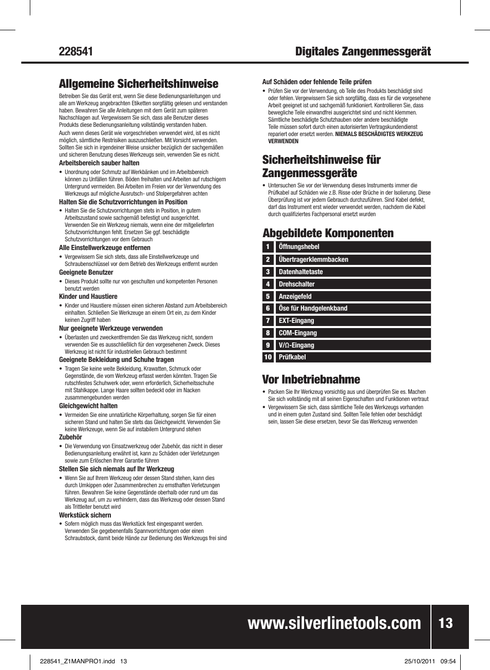 Abgebildete komponenten, Sicherheitshinweise für zangenmessgeräte, Vor inbetriebnahme | Silverline Digital Clamp Meter User Manual | Page 14 / 28