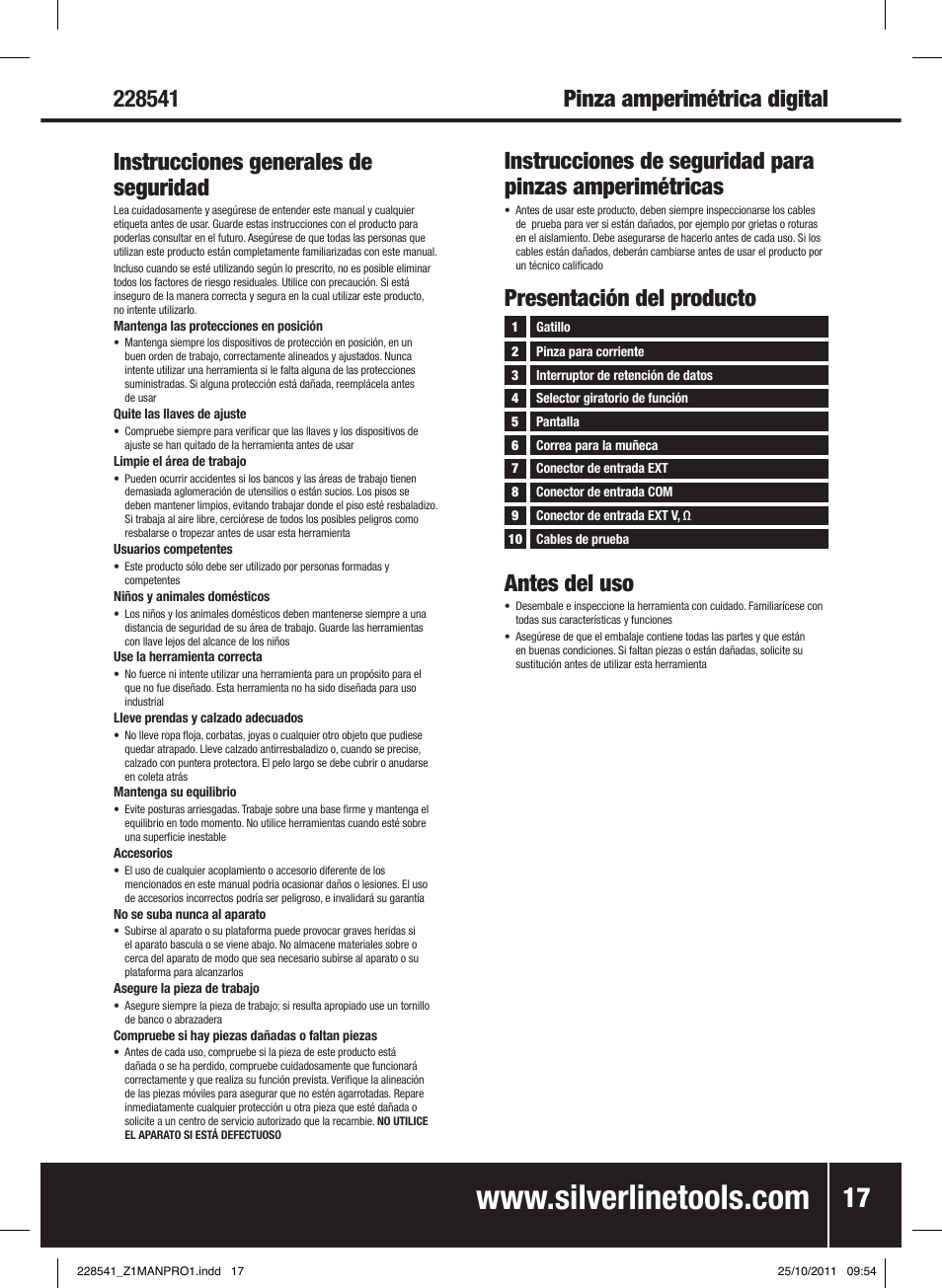Antes del uso | Silverline Digital Clamp Meter User Manual | Page 18 / 28