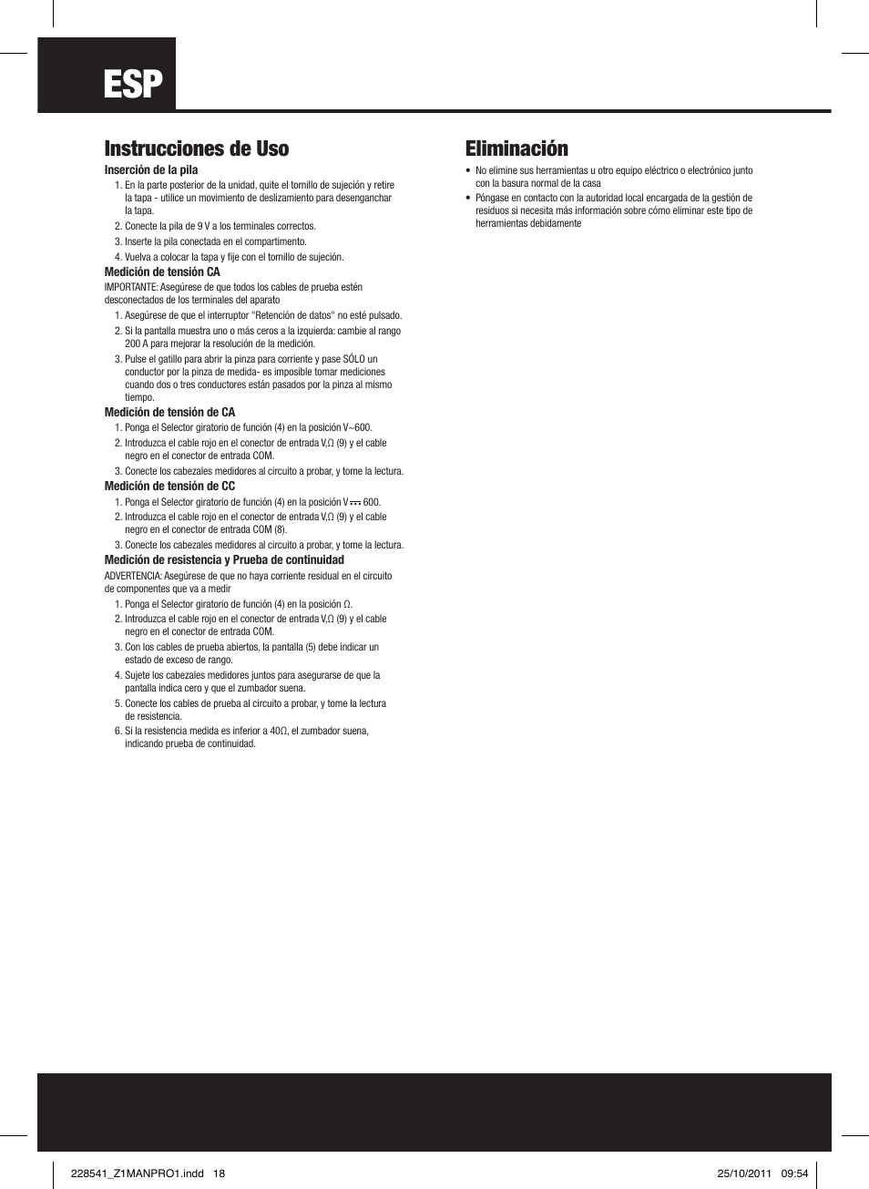 Instrucciones de uso, Eliminación | Silverline Digital Clamp Meter User Manual | Page 19 / 28