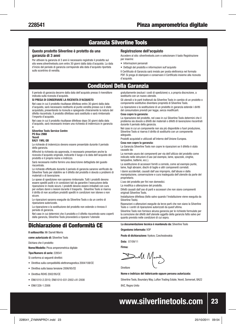 Dichiarazione di conformità ce | Silverline Digital Clamp Meter User Manual | Page 24 / 28