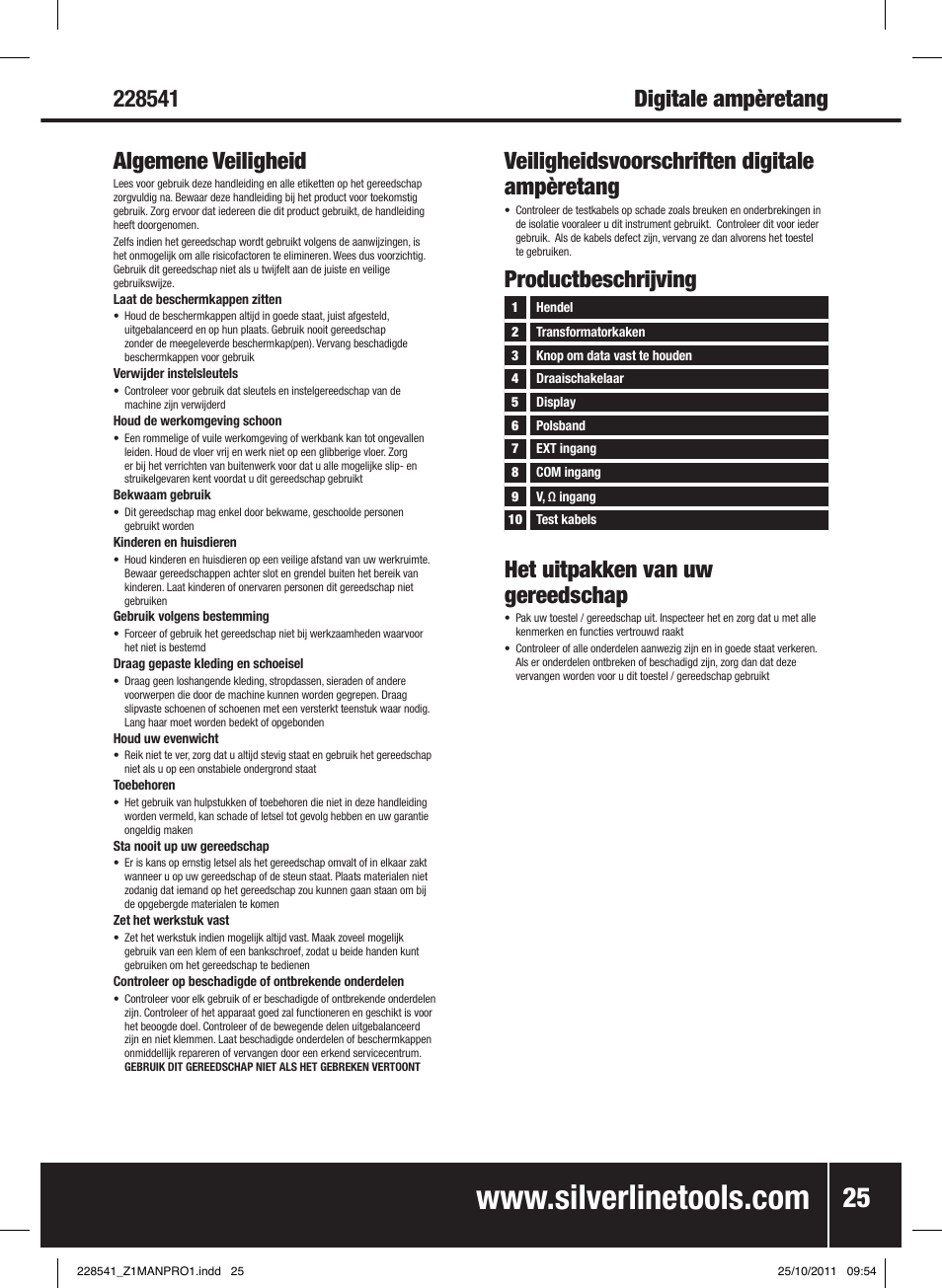 Het uitpakken van uw gereedschap | Silverline Digital Clamp Meter User Manual | Page 26 / 28