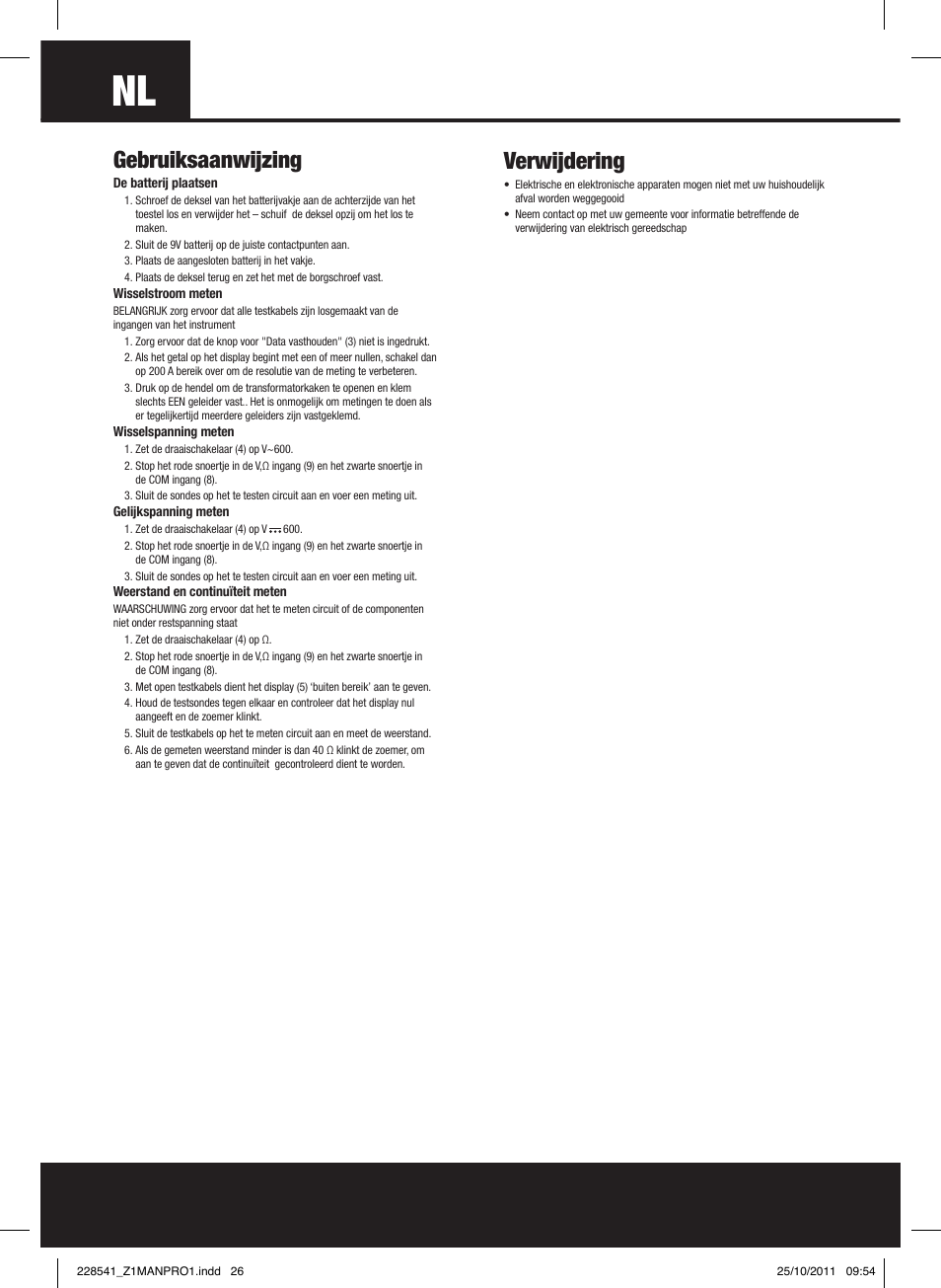 Gebruiksaanwijzing, Verwijdering | Silverline Digital Clamp Meter User Manual | Page 27 / 28
