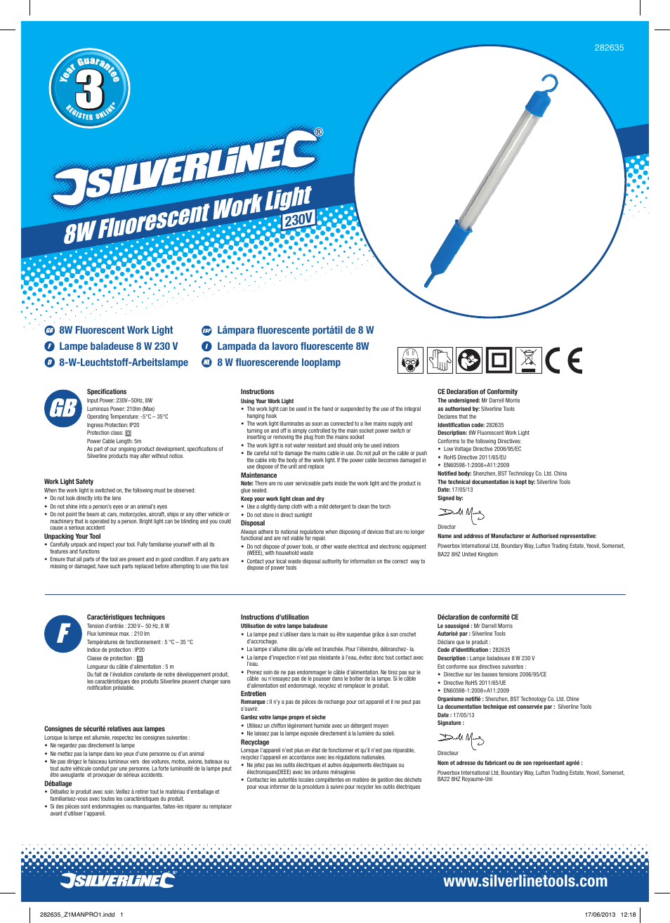 Silverline Fluorescent Work Light 8W 230V User Manual | 2 pages