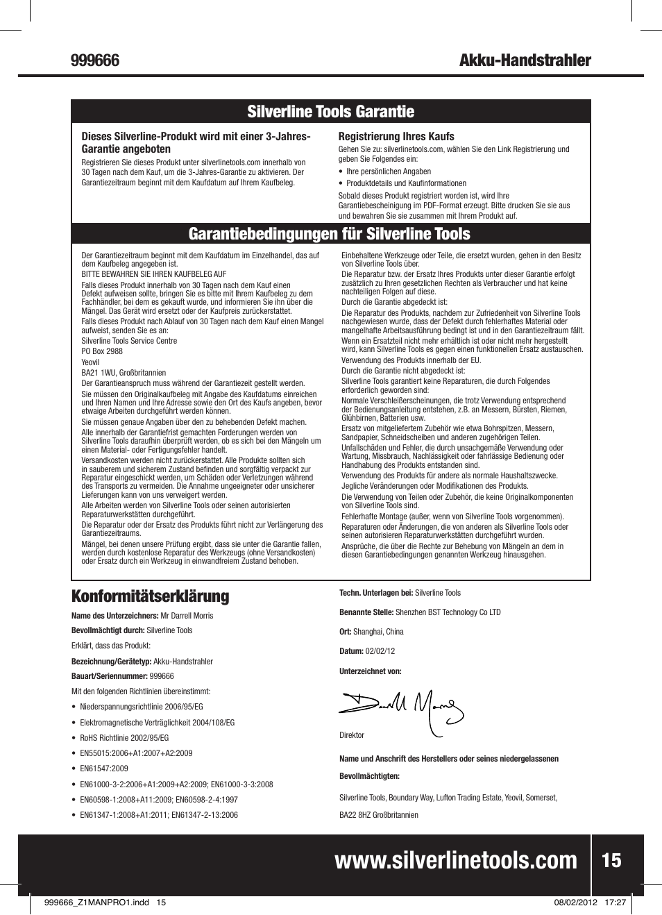 Konformitätserklärung | Silverline Rechargeable Torch 1 Million Candle Power User Manual | Page 16 / 28