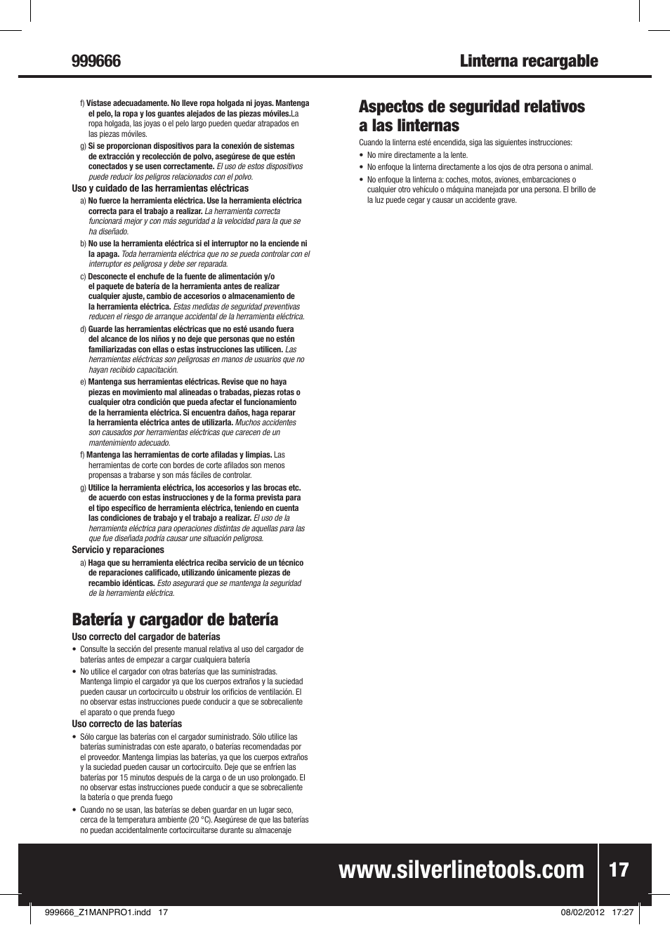 Batería y cargador de batería | Silverline Rechargeable Torch 1 Million Candle Power User Manual | Page 18 / 28