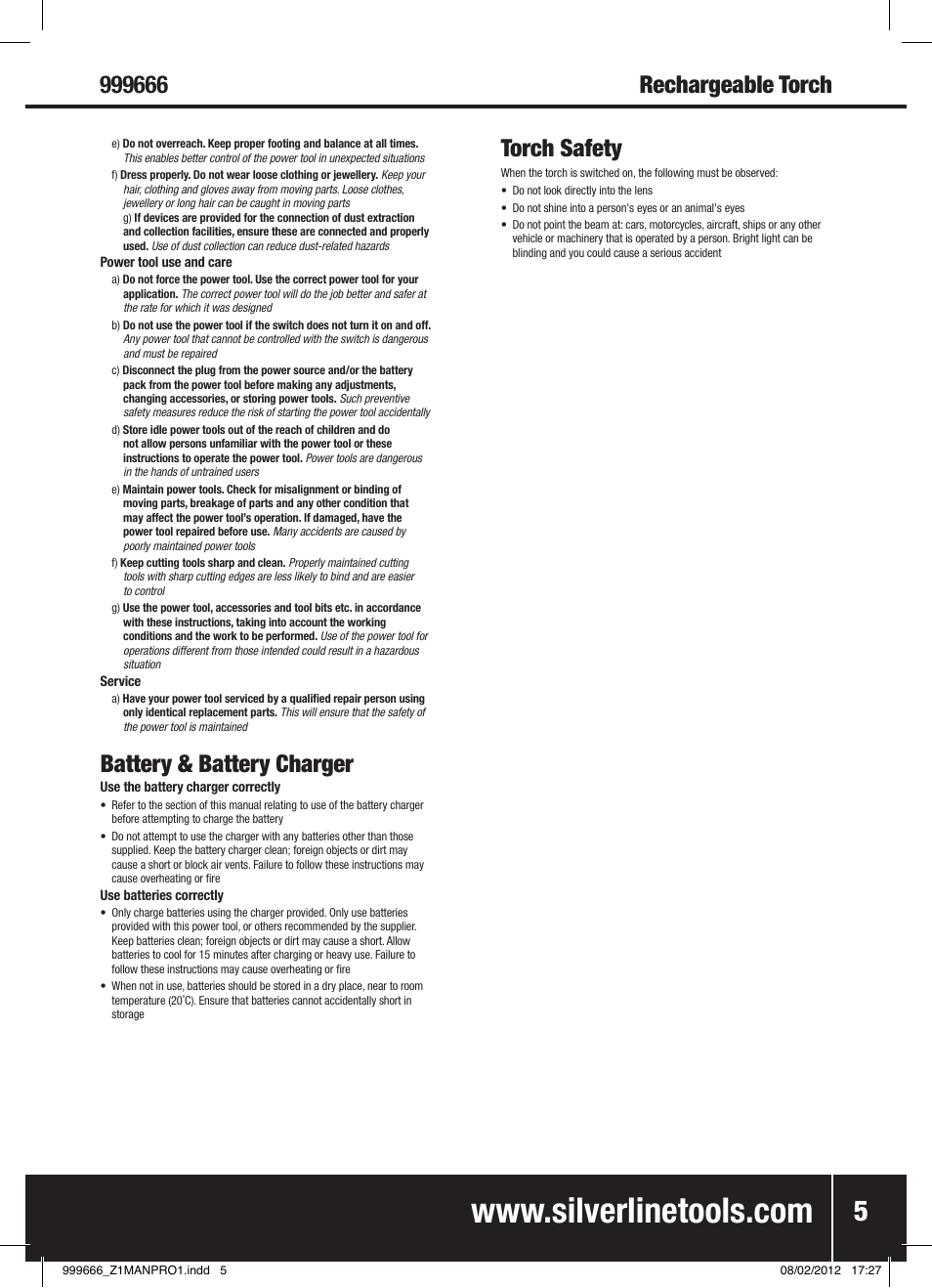 Battery & battery charger | Silverline Rechargeable Torch 1 Million Candle Power User Manual | Page 6 / 28