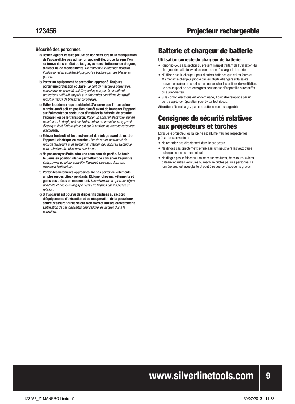 Batterie et chargeur de batterie | Silverline Rechargeable Torch 2 Million Candle Power User Manual | Page 10 / 28