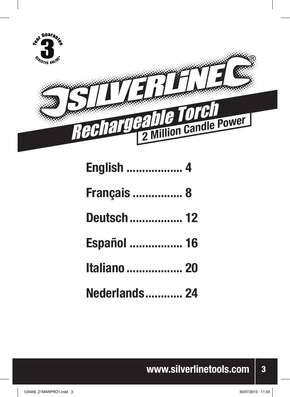 Rechargeab le torch | Silverline Rechargeable Torch 2 Million Candle Power User Manual | Page 4 / 28
