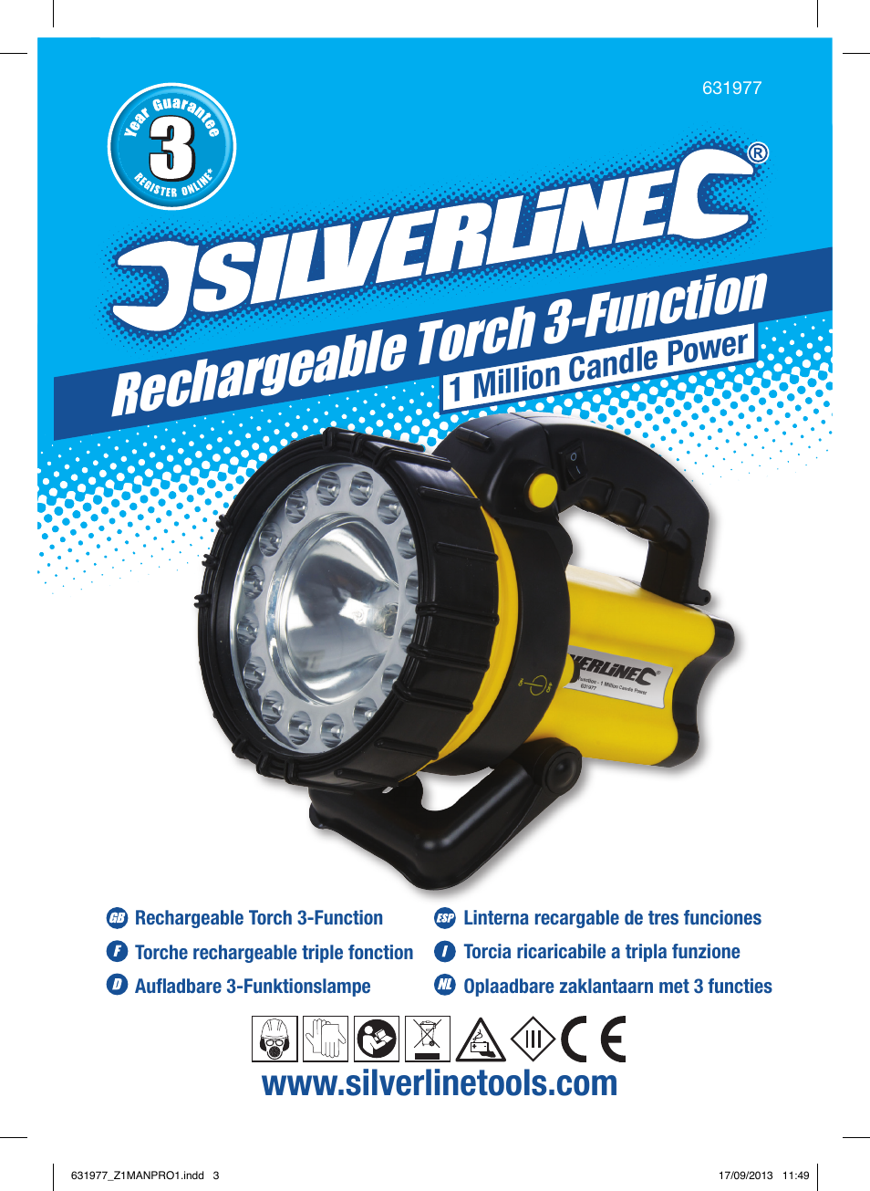 Rechargeab le torch 3-function, 1 million candle p ower | Silverline Rechargeable Torch 3-Function 1 Million Candle Pwr User Manual | Page 2 / 28