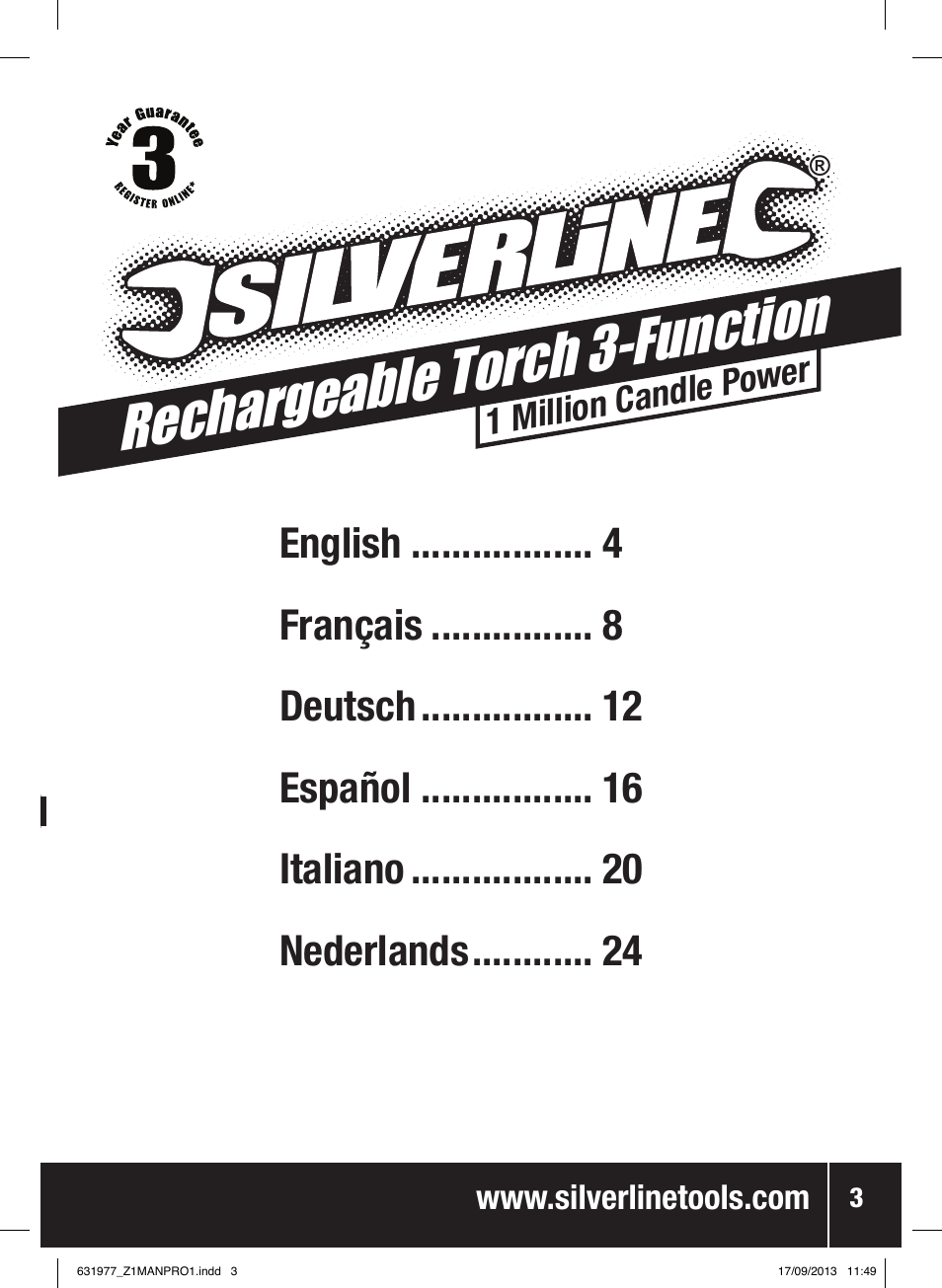 Rechargeab le torch 3-function | Silverline Rechargeable Torch 3-Function 1 Million Candle Pwr User Manual | Page 4 / 28