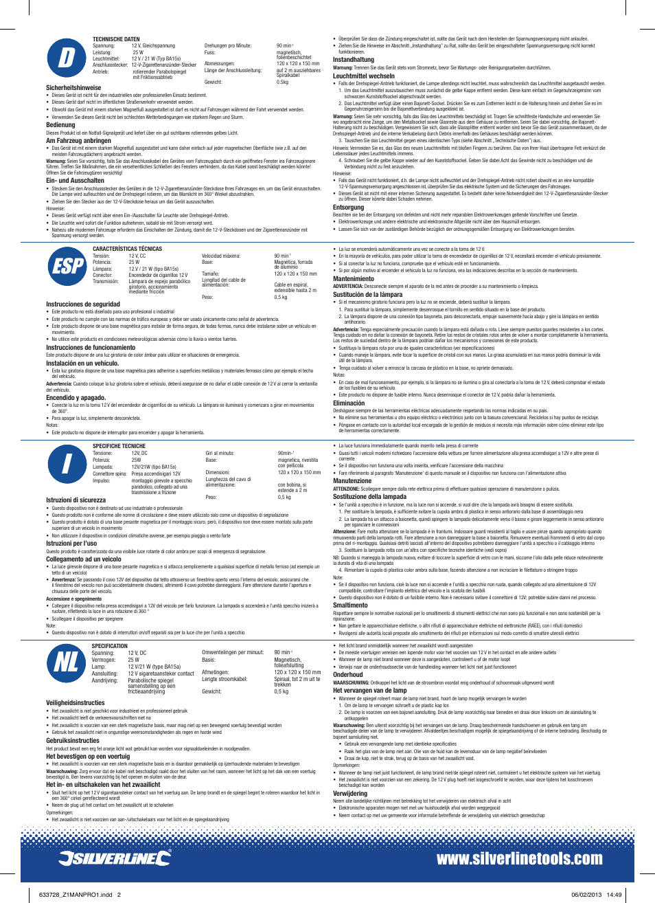Nl i f, Nl i | Silverline Revolving Amber Light User Manual | Page 2 / 2