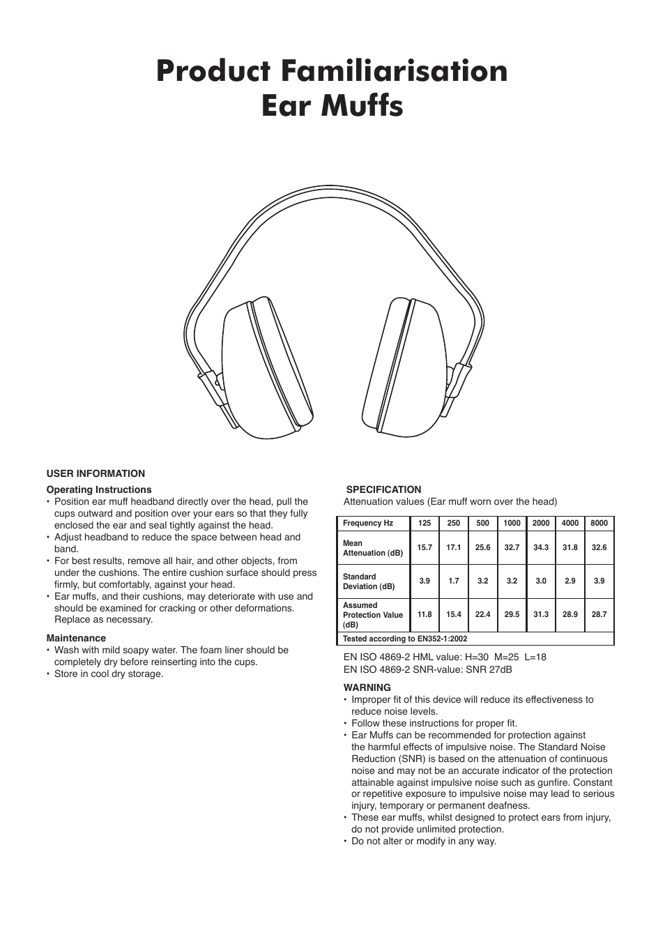 Product familiarisation ear muffs | Silverline Ear Defenders SNR 27dB User Manual | Page 4 / 4