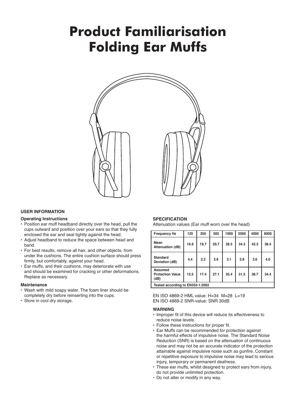 Product familiarisation folding ear muffs | Silverline Ear Defenders Folding SNR 30dB User Manual | Page 4 / 4