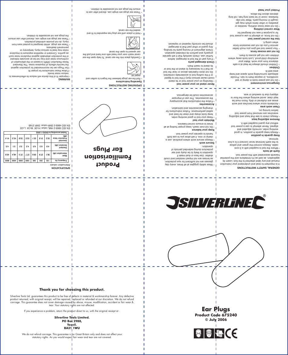 Silverline Ear Plugs SNR 37dB User Manual | 1 page