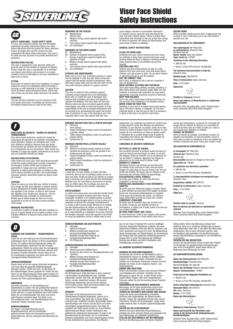 Silverline Face Shield & Visor User Manual | 2 pages