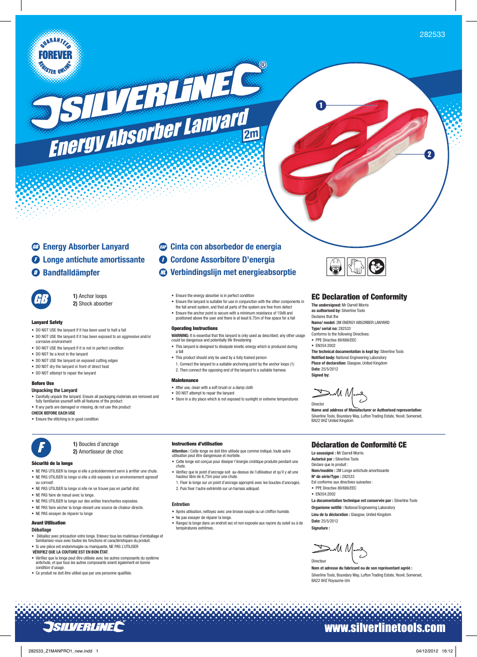 Silverline Energy Absorber Lanyard User Manual | 2 pages