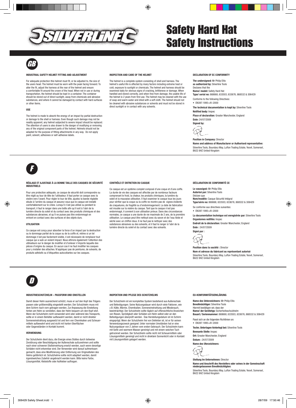 Silverline Safety Hard Hat User Manual | 2 pages