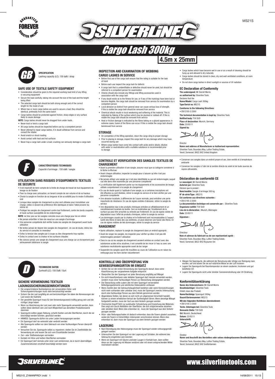 Silverline Cargo Lash 300kg User Manual | 2 pages