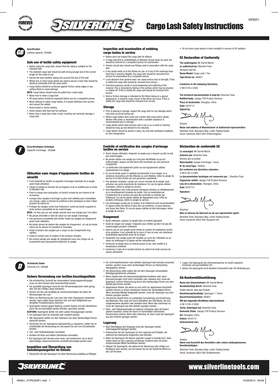 Silverline Cargo Lash 1 Tonne User Manual | 2 pages