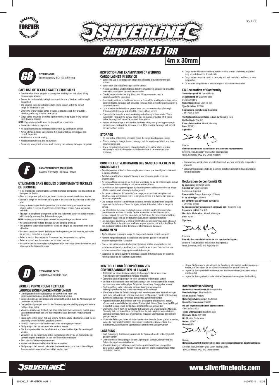 Silverline Cargo Lash 1.5 Tonne User Manual | 2 pages